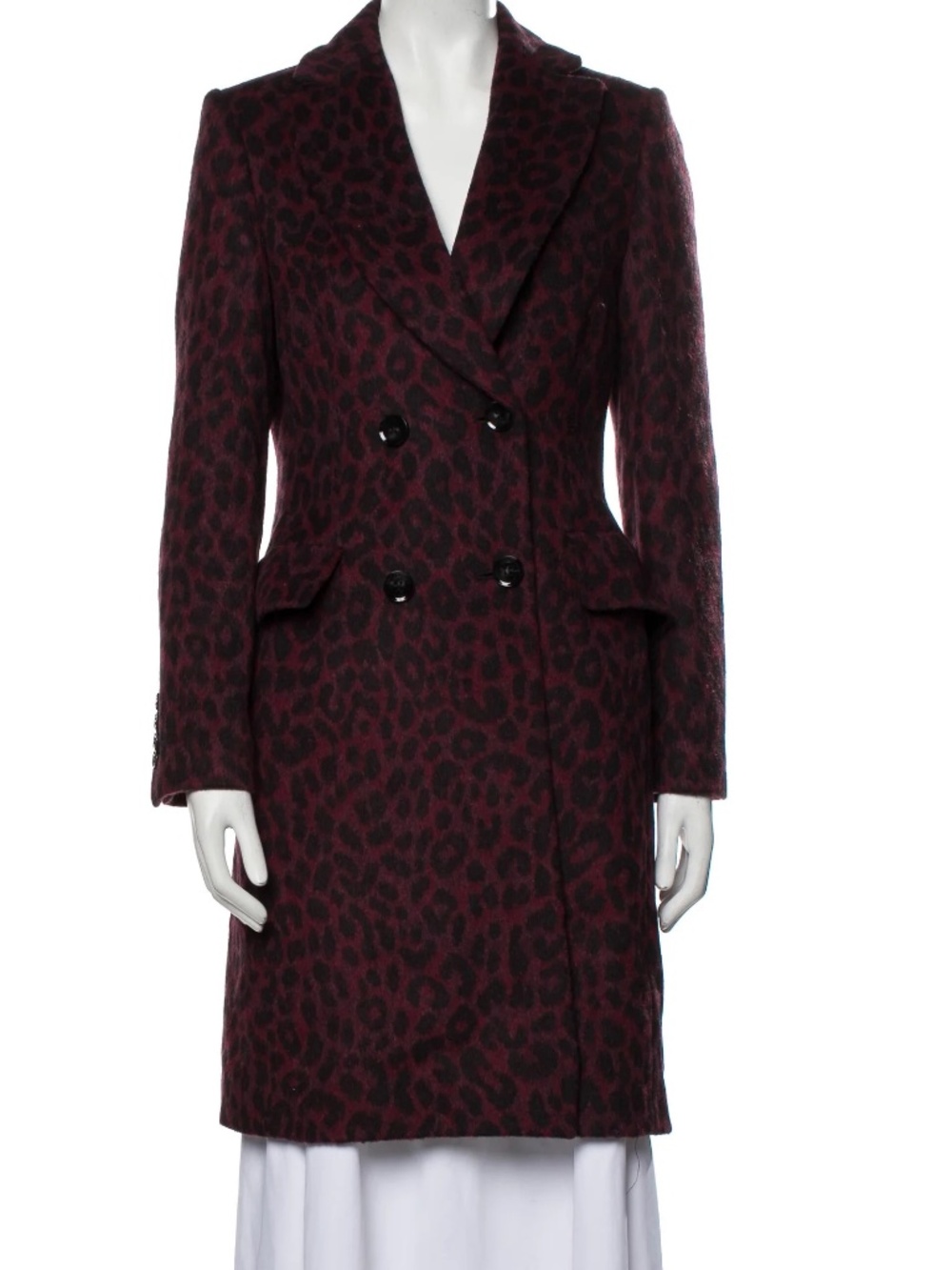 Karen Millen Alpaca Wool Coat Burgundy Maroon Black Leopard 4